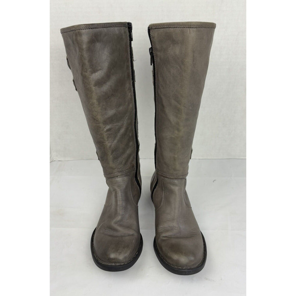 Born Attila Leather Boots Size 6 Grey/Taupe Knee-high Riding Round Toe - Picture 4 of 13